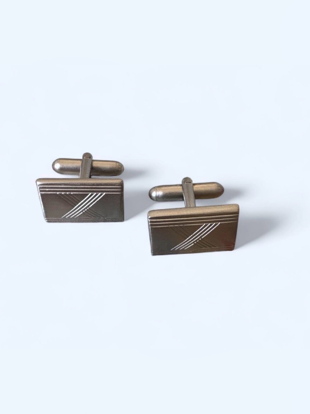 Classic Vintage Rectangular Silver Tone Cufflinks in Gunmetal